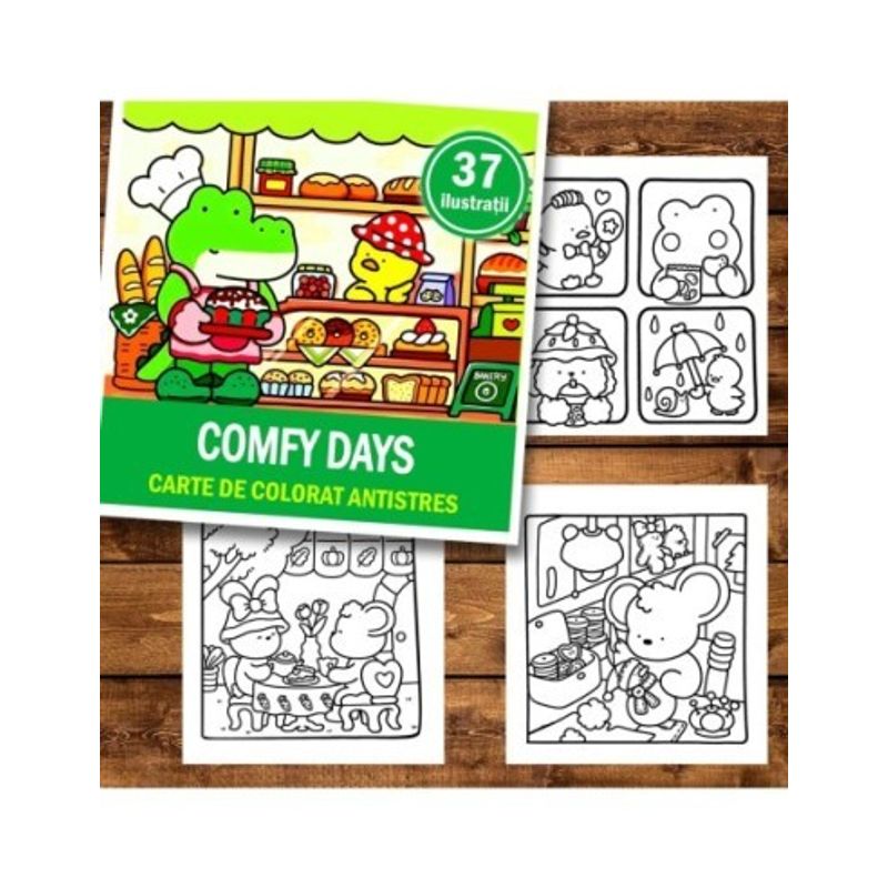 Carti si Birotica - Carti - Carti pentru copii - Carti de colorat - Carte de colorat antistres , 37 de ilustratii Comfy Days, 106 pagini, A5 - Infinity.ro