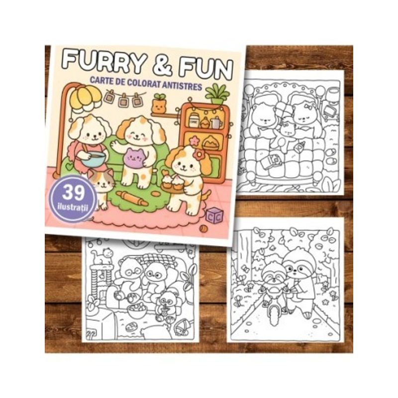 Carti si Birotica - Carti - Carti pentru copii - Carti de colorat - Carte de colorat antistres , 39 de ilustratii Furry Fun, 84 pagini, A5 - Infinity.ro