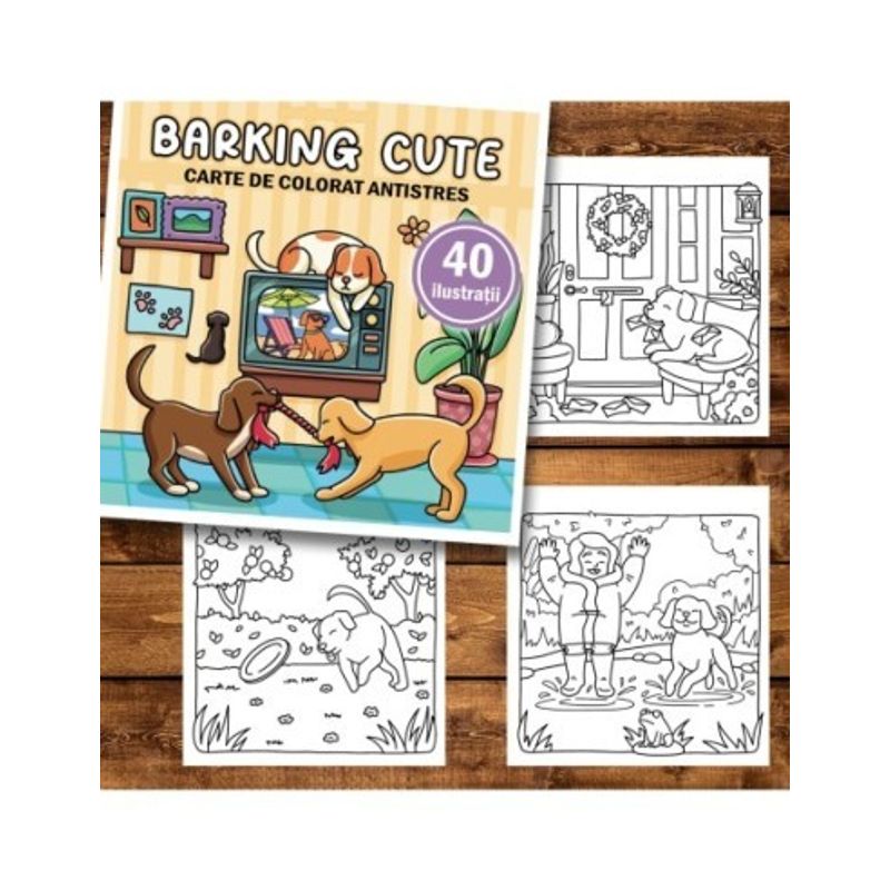 Carti si Birotica - Carti - Carti pentru copii - Carti de colorat - Carte de colorat antistres , 40 de ilustratii Barking Cute, 86 pagini, A5 - Infinity.ro