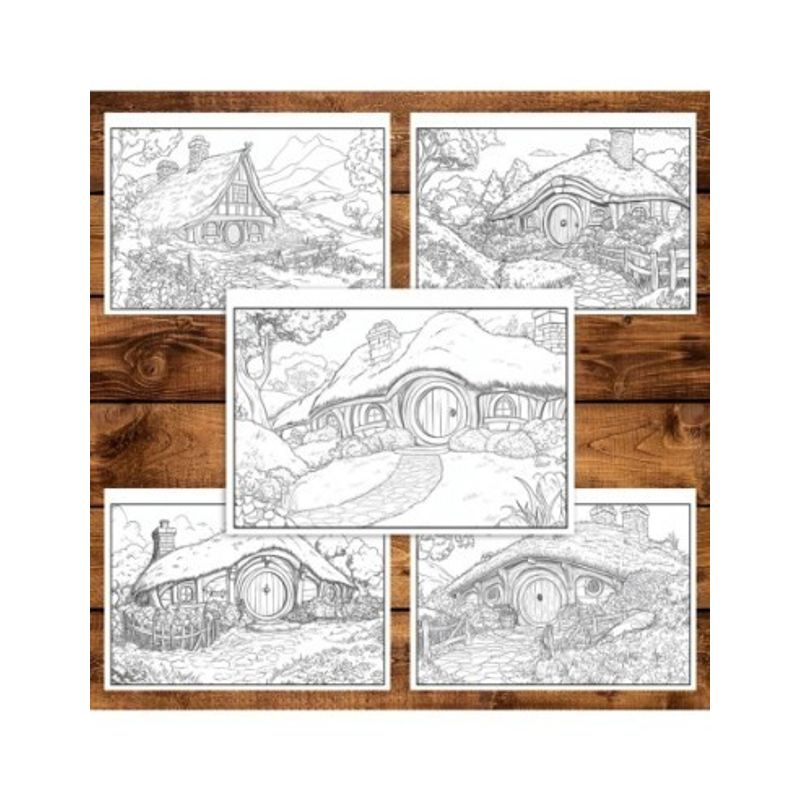 Carti si Birotica - Carti - Carti pentru copii - Carti de colorat - Carte de colorat antistres , 40 de ilustratii Casute Hobbit, 86 pagini, A5 - Infinity.ro