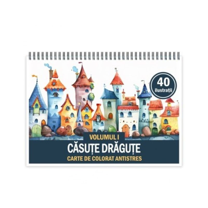 Carti si Birotica - Carti - Carti pentru copii - Carti de colorat - Carte de colorat antistres , 40 de ilustratii Casute Dragute, 86 pagini, A5 - Infinity.ro