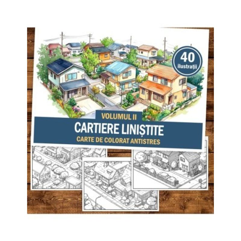 Carti si Birotica - Carti - Carti pentru copii - Carti de colorat - Carte de colorat antistres , 40 de ilustratii Cartiere linistite - Volumul II, 86 pagini, A5 - Infinity.ro