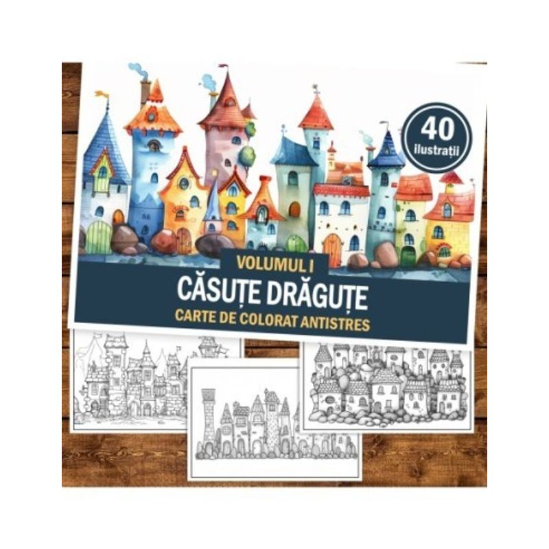 Carti si Birotica - Carti - Carti pentru copii - Carti de colorat - Carte de colorat antistres , 40 de ilustratii Casute Dragute, 86 pagini, A5 - Infinity.ro
