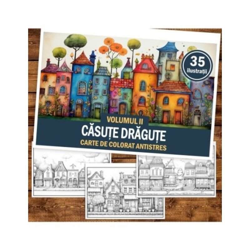 Carti si Birotica - Carti - Carti pentru copii - Carti de colorat - Carte de colorat antistres , 40 de ilustratii Casute Dragute - Volumul II, 86 pagini, A5 - Infinity.ro