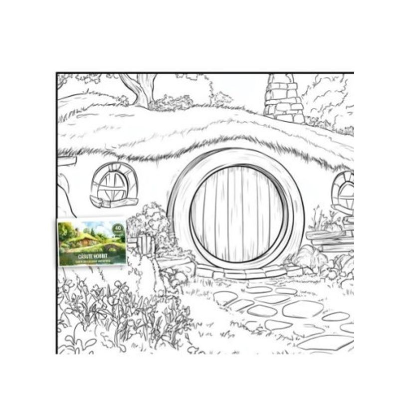 Carti si Birotica - Carti - Carti pentru copii - Carti de colorat - Carte de colorat antistres , 40 de ilustratii Casute Hobbit, 86 pagini, A5 - Infinity.ro