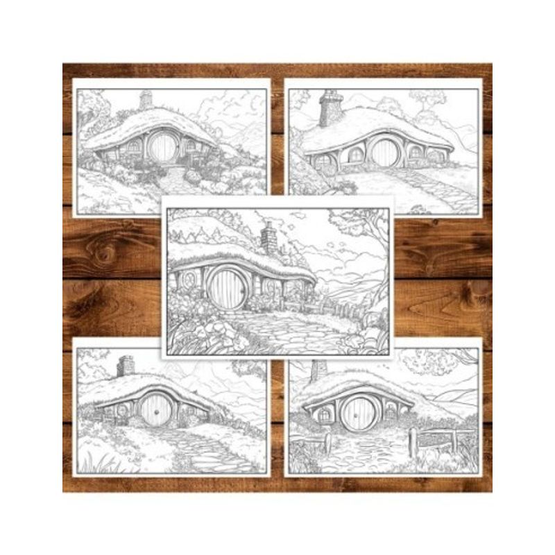 Carti si Birotica - Carti - Carti pentru copii - Carti de colorat - Carte de colorat antistres , 40 de ilustratii Casute Hobbit, 86 pagini, A5 - Infinity.ro