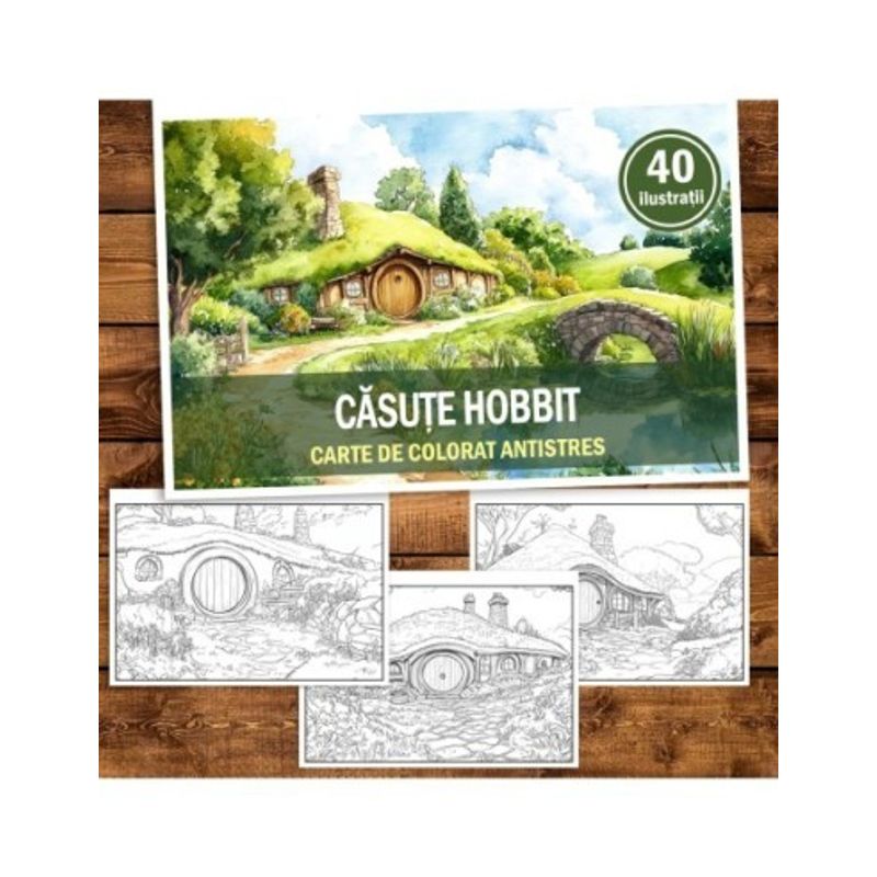 Carti si Birotica - Carti - Carti pentru copii - Carti de colorat - Carte de colorat antistres , 40 de ilustratii Casute Hobbit, 86 pagini, A5 - Infinity.ro