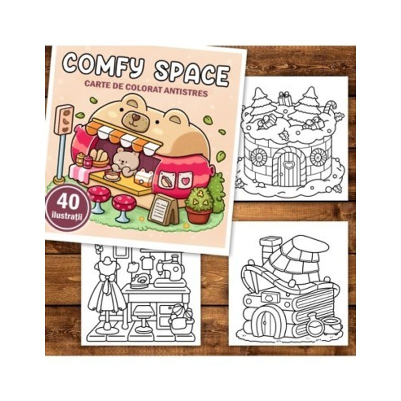 Carti si Birotica - Carti - Carti pentru copii - Carti de colorat - Carte de colorat antistres , 40 de ilustratii Comfy Space, 86 pagini, A5 - Infinity.ro