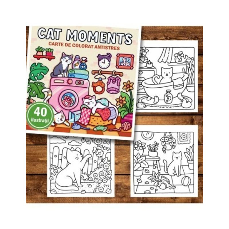Carti si Birotica - Carti - Carti pentru copii - Carti de colorat - Carte de colorat antistres , 40 de ilustratii Cat Moments, 86 pagini, A5 - Infinity.ro
