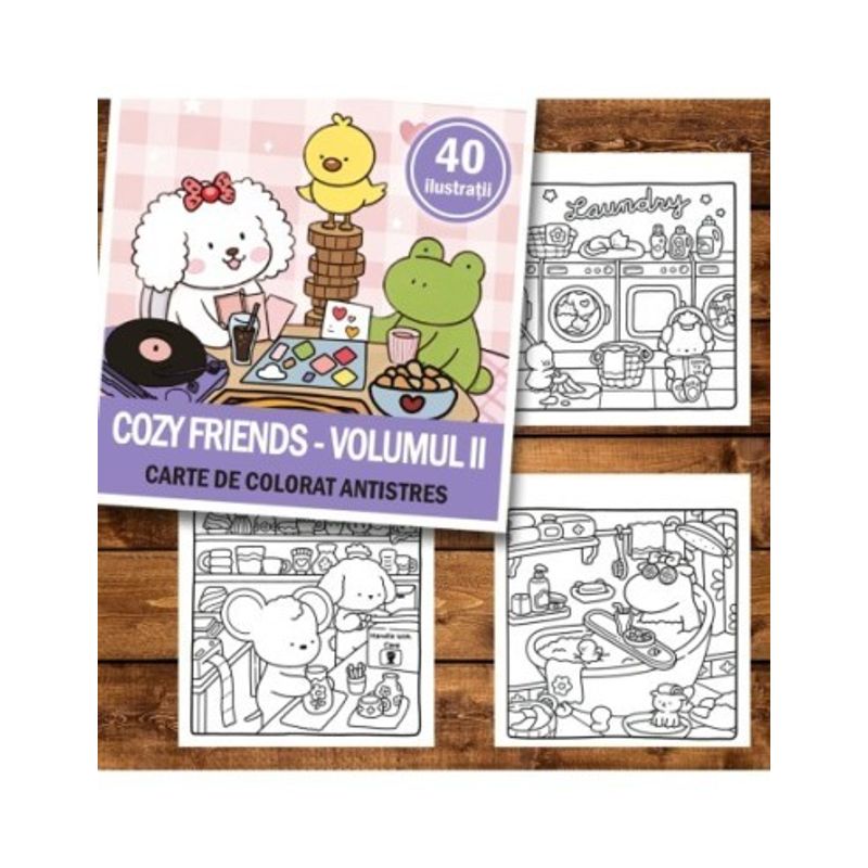 Carti si Birotica - Carti - Carti pentru copii - Carti de colorat - Carte de colorat antistres , 40 de ilustratii Cozy Friends - Volumul II, 86 pagini, A5 - Infinity.ro