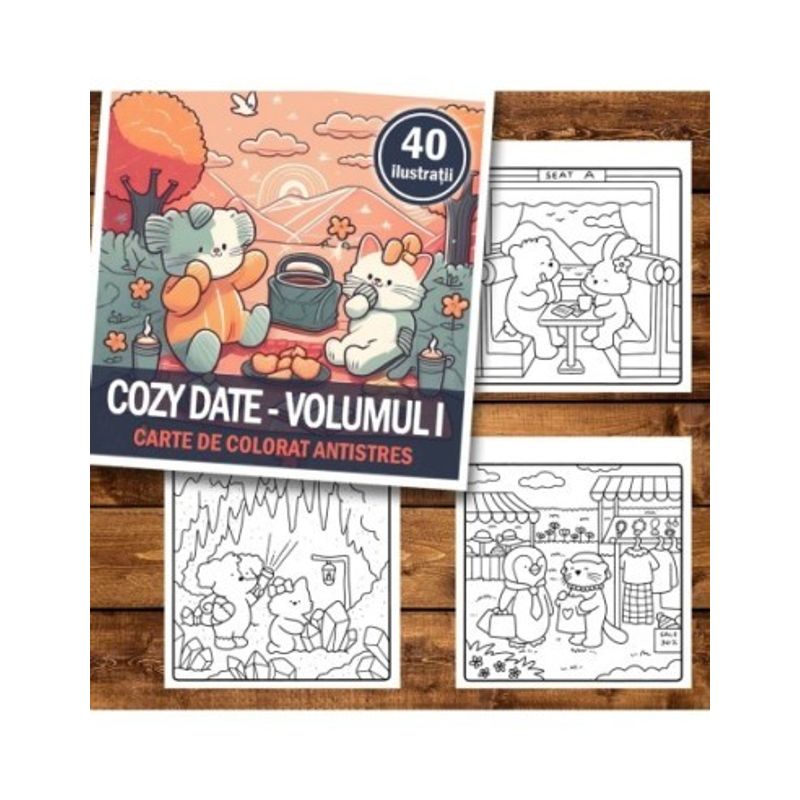 Carti si Birotica - Carti - Carti pentru copii - Carti de colorat - Carte de colorat antistres , 40 de ilustratii Cozy Date - Volumul I, 86 pagini, A5 - Infinity.ro