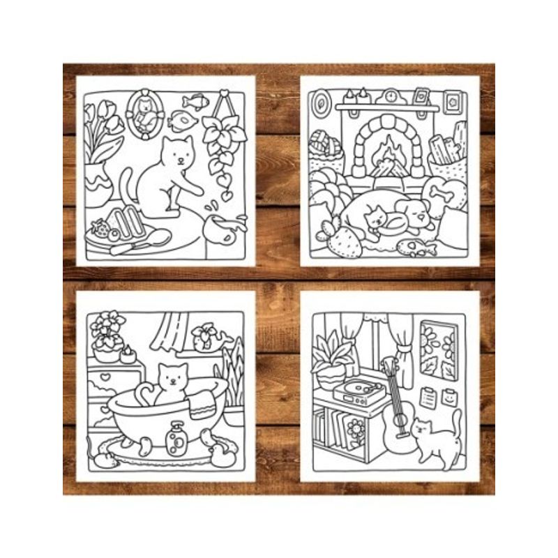 Carti si Birotica - Carti - Carti pentru copii - Carti de colorat - Carte de colorat antistres , 40 de ilustratii Cat Moments, 86 pagini, A5 - Infinity.ro