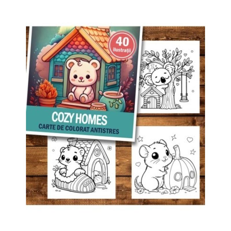 Carti si Birotica - Carti - Carti pentru copii - Carti de colorat - Carte de colorat antistres , 40 de ilustratii Cozy Homes, 86 pagini, A5 - Infinity.ro