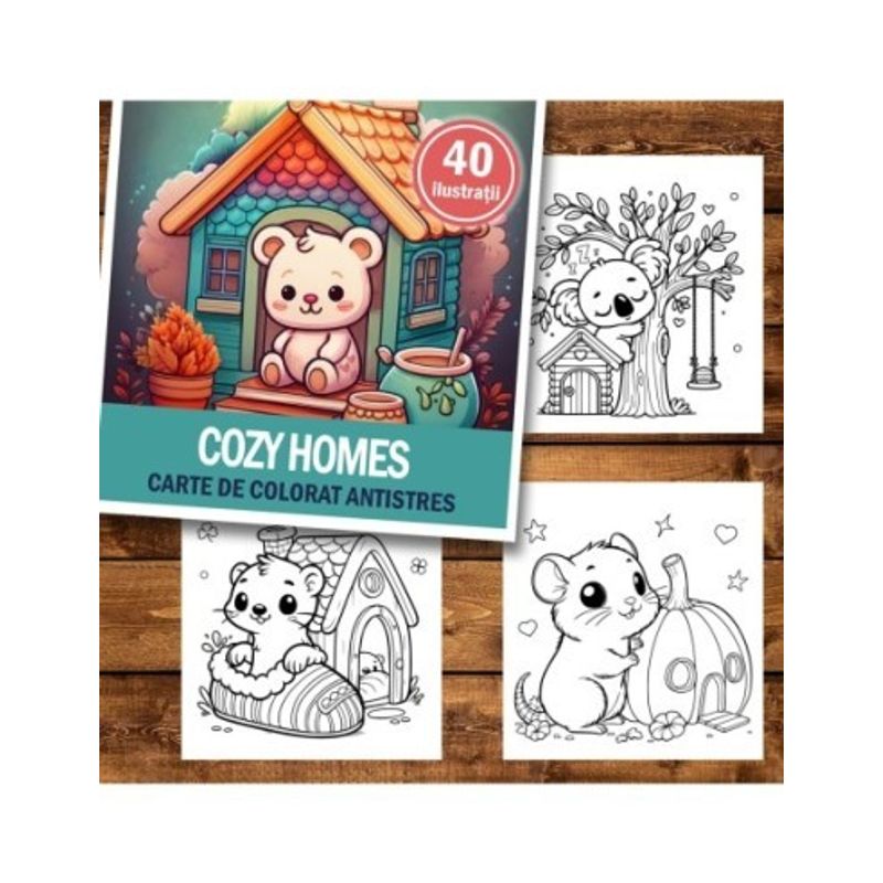 Carti si Birotica - Carti - Carti pentru copii - Carti de colorat - Carte de colorat antistres , 40 de ilustratii Cozy Homes, 86 pagini, A5 - Infinity.ro