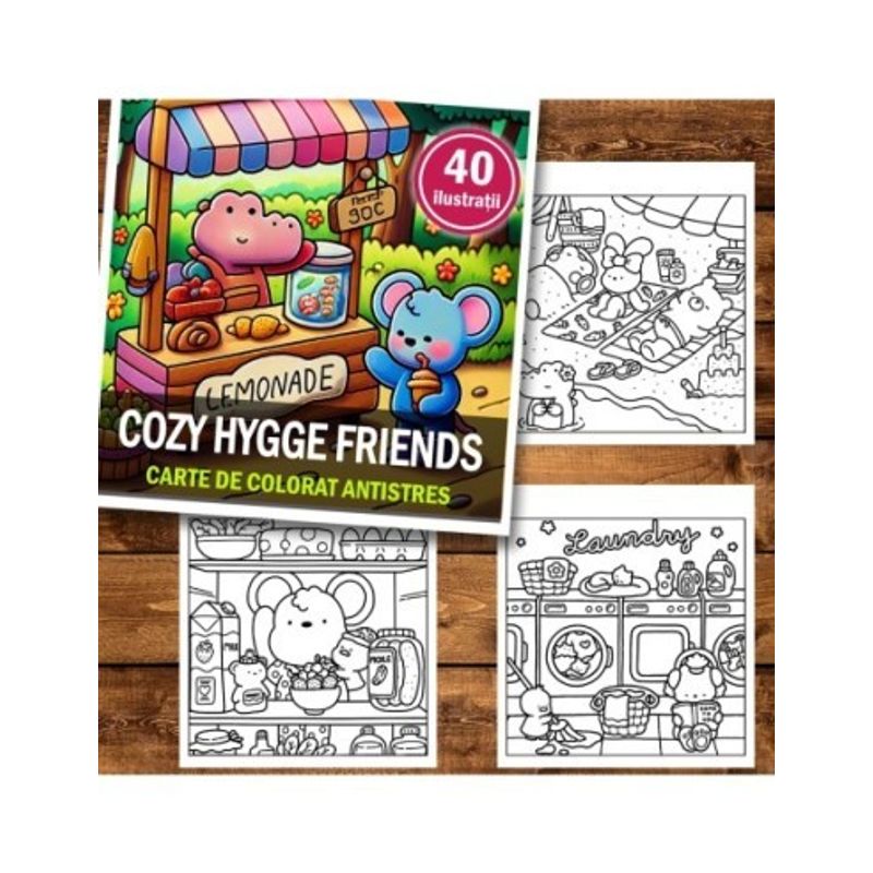 Carti si Birotica - Carti - Carti pentru copii - Carti de colorat - Carte de colorat antistres , 40 de ilustratii Cozy Hygge Friends, 86 pagini, A5 - Infinity.ro
