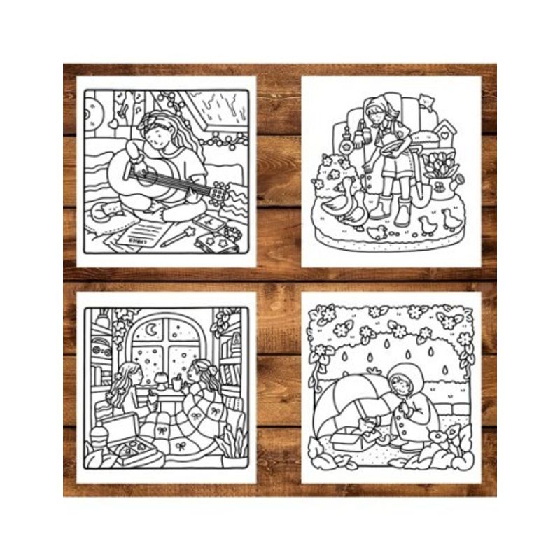 Carti si Birotica - Carti - Carti pentru copii - Carti de colorat - Carte de colorat antistres , 40 de ilustratii Cute and Cozy - Girl Moments, 86 pagini, A5 - Infinity.ro