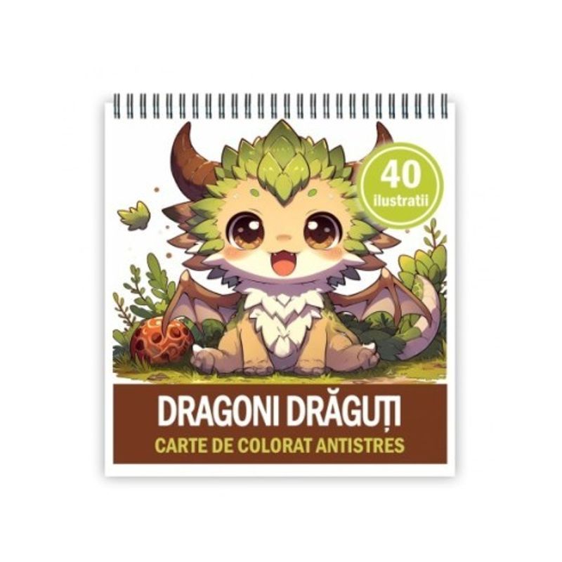 Carti si Birotica - Carti - Carti pentru copii - Carti de colorat - Carte de colorat antistres , 40 de ilustratii Dragoni Draguti, 8o6 pagini, A5 - Infinity.ro