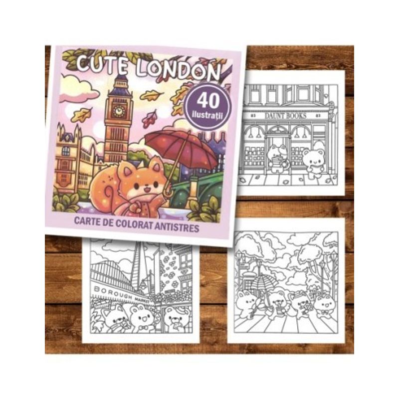 Carti si Birotica - Carti - Carti pentru copii - Carti de colorat - Carte de colorat antistres , 40 de ilustratii Cute London, 96 pagini, A5 - Infinity.ro