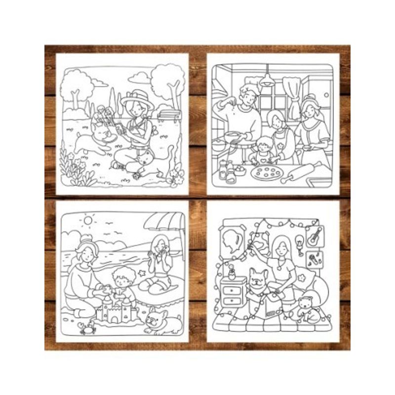 Carti si Birotica - Carti - Carti pentru copii - Carti de colorat - Carte de colorat antistres , 40 de ilustratii Family Moments, 86 pagini, A5 - Infinity.ro