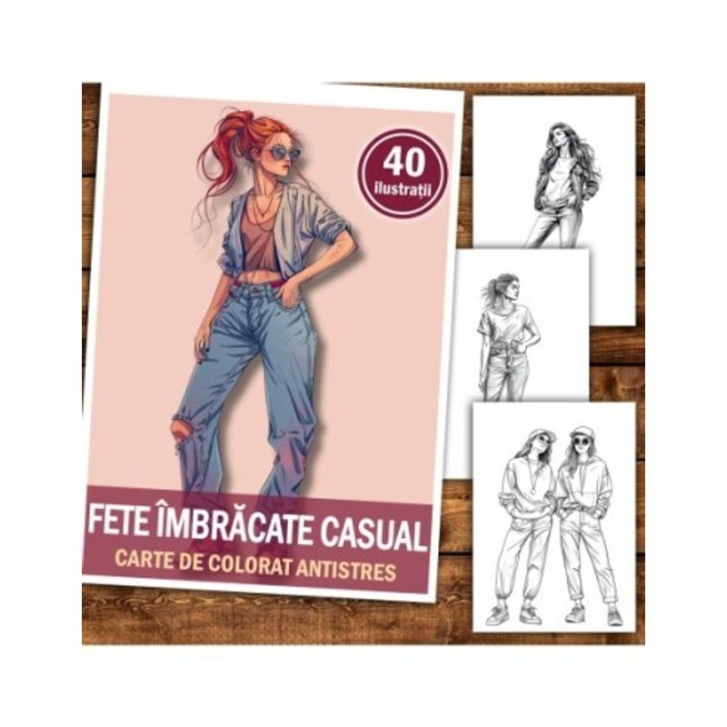 Carti si Birotica - Carti - Carti pentru copii - Carti de colorat - Carte de colorat antistres , 40 de ilustratii Fete imbracate casual, 86 pagini, A5 - Infinity.ro