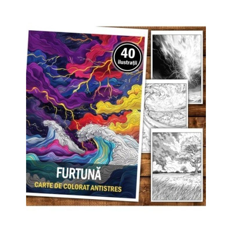 Carti si Birotica - Carti - Carti pentru copii - Carti de colorat - Carte de colorat antistres , 40 de ilustratii Furtuna, 86 pagini, A5 - Infinity.ro