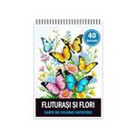 Carti si Birotica - Carti - Carti pentru copii - Carti de colorat - Carte de colorat antistres , 40 de ilustratii Fluturasi si Flori, 96 pagini, A5 - Infinity.ro