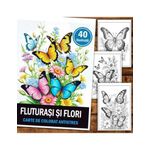 Carti si Birotica - Carti - Carti pentru copii - Carti de colorat - Carte de colorat antistres , 40 de ilustratii Fluturasi si Flori, 96 pagini, A5 - Infinity.ro