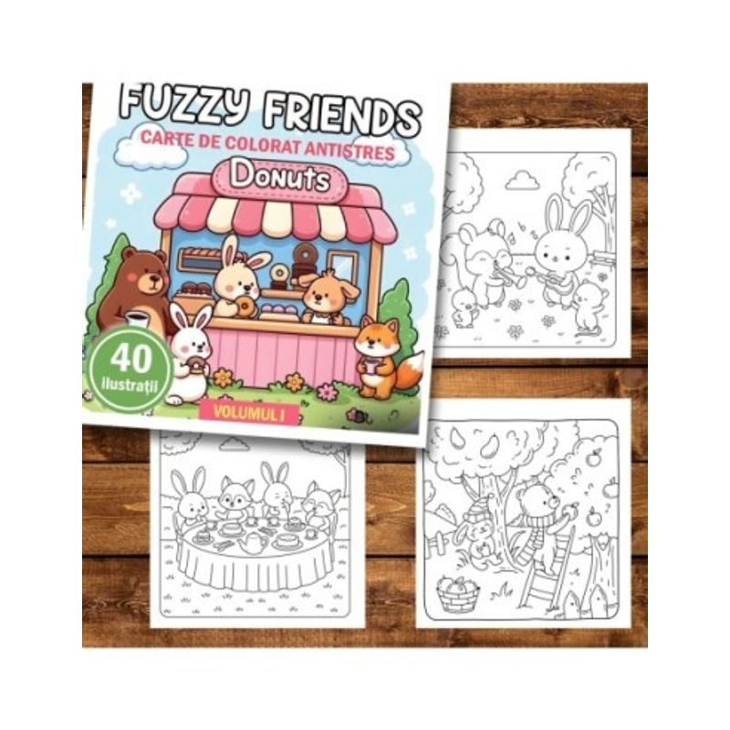 Carti si Birotica - Carti - Carti pentru copii - Carti de colorat - Carte de colorat antistres , 40 de ilustratii Fuzzy Friends - Volumul I, 86 pagini, A5 - Infinity.ro