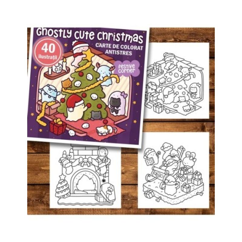 Carti si Birotica - Carti - Carti pentru copii - Carti de colorat - Carte de colorat antistres , 40 de ilustratii Ghostly Cute Christmas, 86 pagini, A5 - Infinity.ro