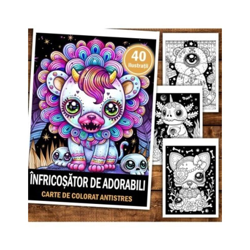 Carti si Birotica - Carti - Carti pentru copii - Carti de colorat - Carte de colorat antistres , 40 de ilustratii Infricosator de adorabil, 86 pagini, A5 - Infinity.ro