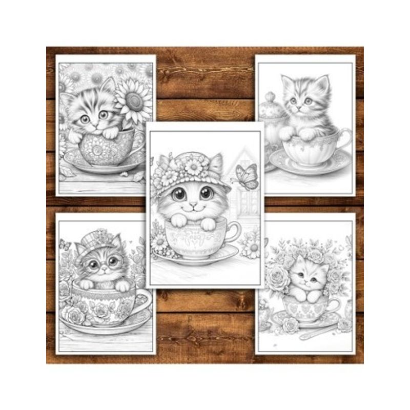 Carti si Birotica - Carti - Carti pentru copii - Carti de colorat - Carte de colorat antistres , 40 de ilustratii Kitten in a Teacup, 86 pagini, A5 - Infinity.ro