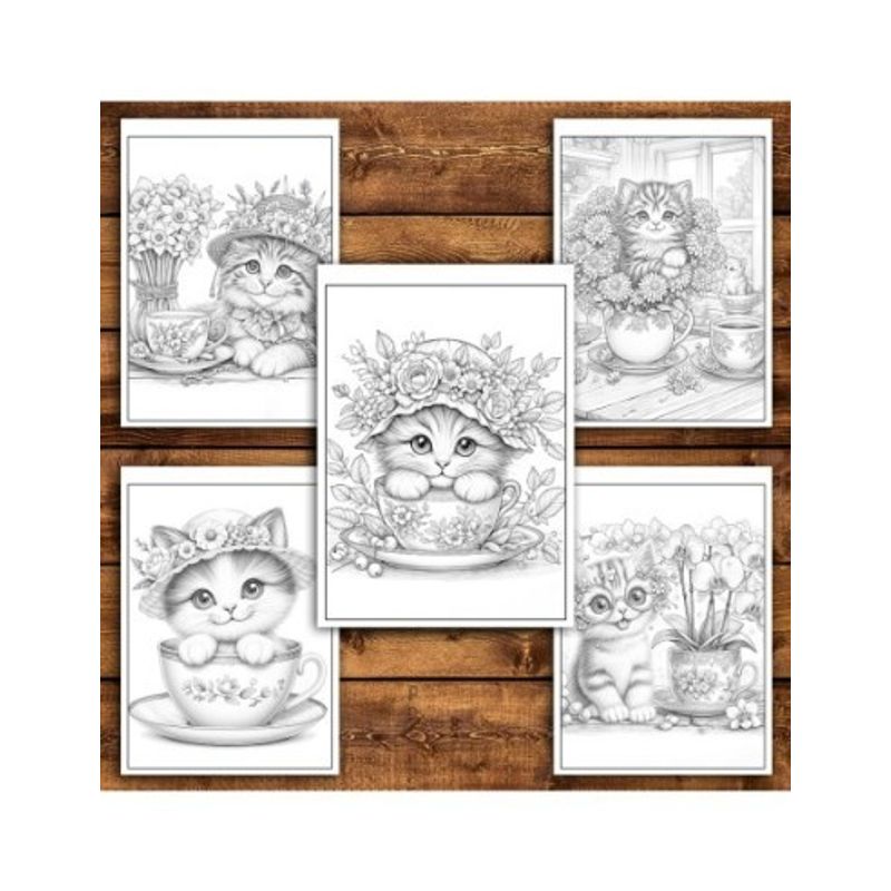 Carti si Birotica - Carti - Carti pentru copii - Carti de colorat - Carte de colorat antistres , 40 de ilustratii Kitten in a Teacup, 86 pagini, A5 - Infinity.ro