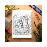 Carti si Birotica - Carti - Carti pentru copii - Carti de colorat - Carte de colorat antistres , 40 de ilustratii Kitten in a Teacup, 86 pagini, A5 - Infinity.ro