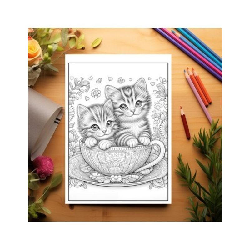 Carti si Birotica - Carti - Carti pentru copii - Carti de colorat - Carte de colorat antistres , 40 de ilustratii Kitten in a Teacup, 86 pagini, A5 - Infinity.ro