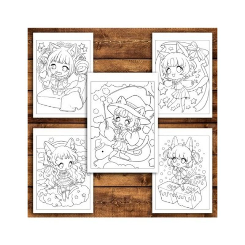 Carti si Birotica - Carti - Carti pentru copii - Carti de colorat - Carte de colorat antistres , 40 de ilustratii Neko Girls, 86 pagini, A5 - Infinity.ro