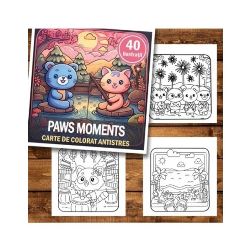 Carti si Birotica - Carti - Carti pentru copii - Carti de colorat - Carte de colorat antistres , 40 de ilustratii Paws Moments, 86 pagini, A5 - Infinity.ro