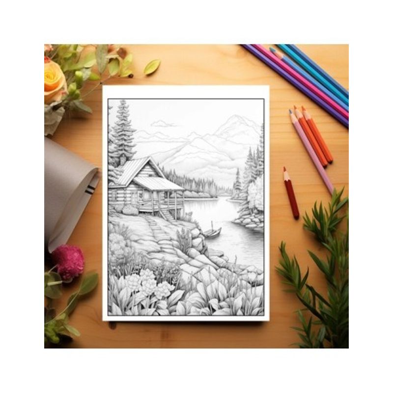 Carti si Birotica - Carti - Carti pentru copii - Carti de colorat - Carte de colorat antistres , 40 de ilustratii Peisaje Serene, 86 pagini, A5 - Infinity.ro
