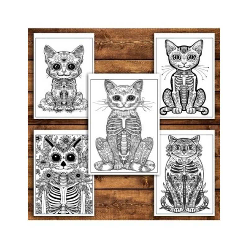 Carti si Birotica - Carti - Carti pentru copii - Carti de colorat - Carte de colorat antistres , 40 de ilustratii Pisici Dia de los Muertos , 86 pagini, A5 - Infinity.ro