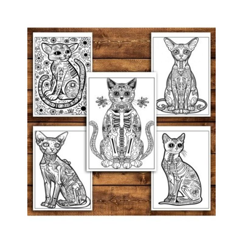 Carti si Birotica - Carti - Carti pentru copii - Carti de colorat - Carte de colorat antistres , 40 de ilustratii Pisici Dia de los Muertos , 86 pagini, A5 - Infinity.ro