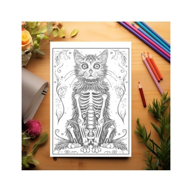 Carti si Birotica - Carti - Carti pentru copii - Carti de colorat - Carte de colorat antistres , 40 de ilustratii Pisici Dia de los Muertos , 86 pagini, A5 - Infinity.ro