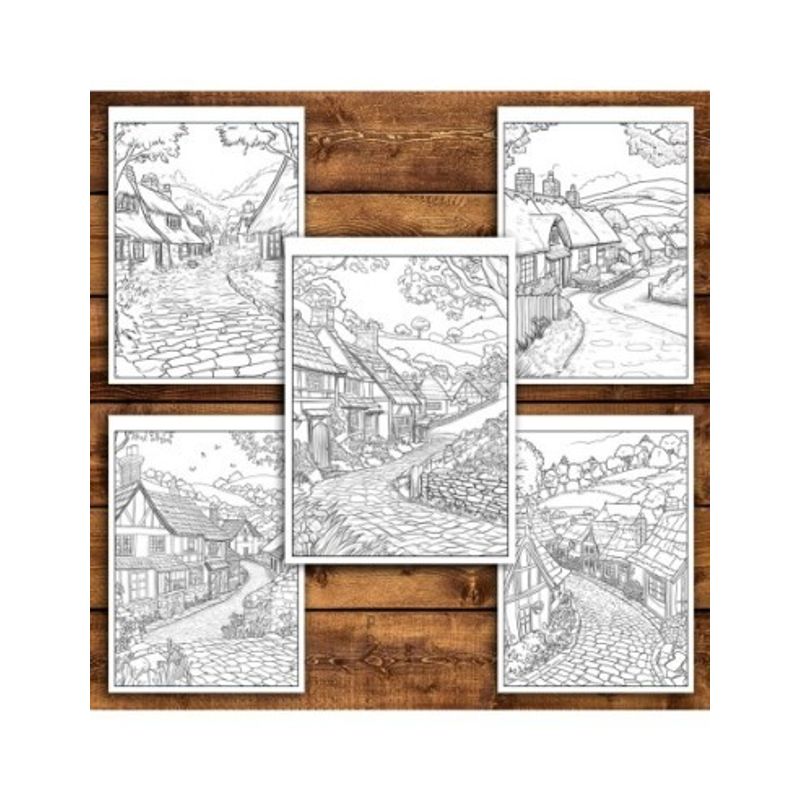 Carti si Birotica - Carti - Carti pentru copii - Carti de colorat - Carte de colorat antistres , 40 de ilustratii Sate Englezesti, 86 pagini, A5 - Infinity.ro