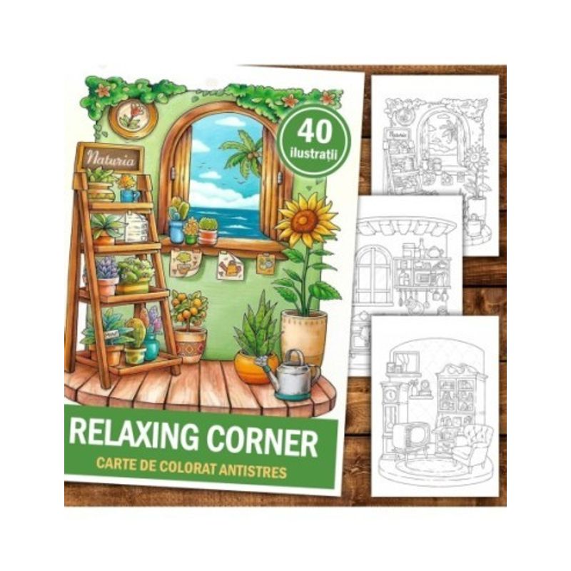 Carti si Birotica - Carti - Carti pentru copii - Carti de colorat - Carte de colorat antistres , 40 de ilustratii Relaxing Corner, 86 pagini, A5 - Infinity.ro