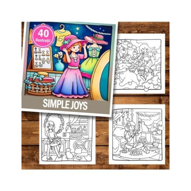 Carti si Birotica - Carti - Carti pentru copii - Carti de colorat - Carte de colorat antistres , 40 de ilustratii Simple Joys, 86 pagini, A5 - Infinity.ro
