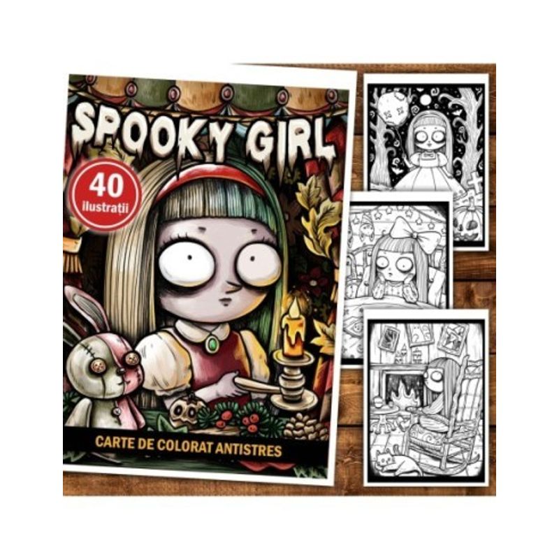 Carti si Birotica - Carti - Carti pentru copii - Carti de colorat - Carte de colorat antistres , 40 de ilustratii Spooky Girl, 86 pagini, A5 - Infinity.ro