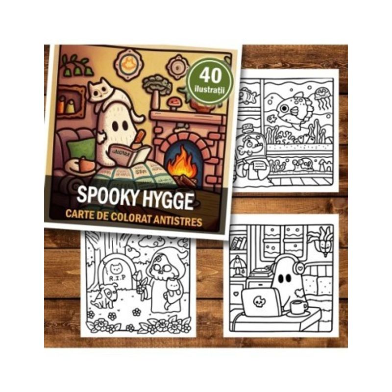 Carti si Birotica - Carti - Carti pentru copii - Carti de colorat - Carte de colorat antistres , 40 de ilustratii Spooky Hygge, 86 pagini, A5 - Infinity.ro