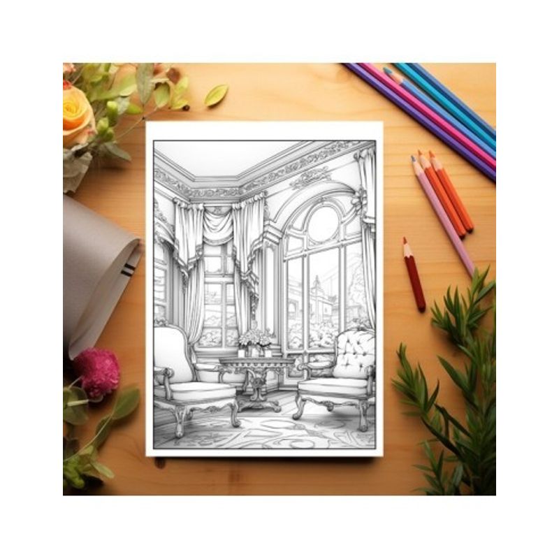 Carti si Birotica - Carti - Carti pentru copii - Carti de colorat - Carte de colorat antistres , 40 de ilustratii Sufragerii cu Privelisti, 86 pagini, A5 - Infinity.ro