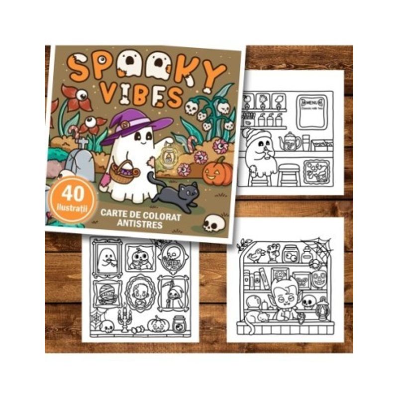 Carti si Birotica - Carti - Carti pentru copii - Carti de colorat - Carte de colorat antistres , 40 de ilustratii Spooky Vibes, 86 pagini, A5 - Infinity.ro