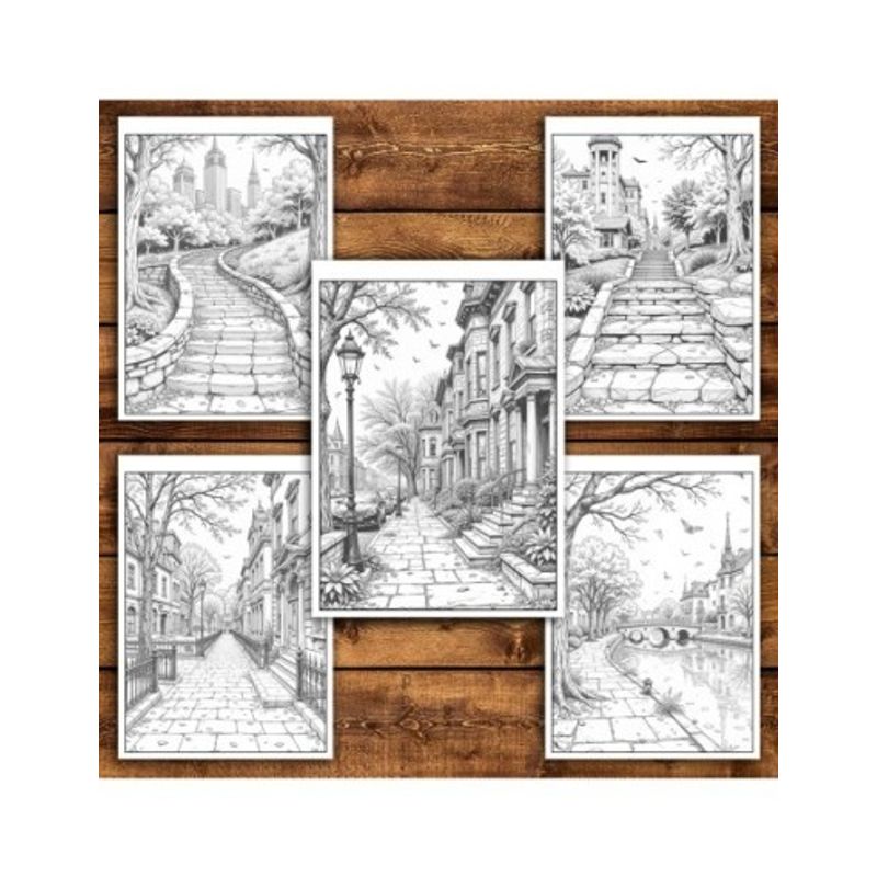 Carti si Birotica - Carti - Carti pentru copii - Carti de colorat - Carte de colorat antistres , 40 de ilustratii Strazi Tomnatice, 86 pagini, A5 - Infinity.ro