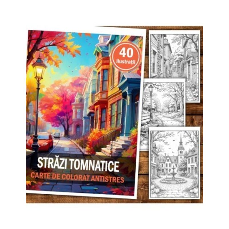Carti si Birotica - Carti - Carti pentru copii - Carti de colorat - Carte de colorat antistres , 40 de ilustratii Strazi Tomnatice, 86 pagini, A5 - Infinity.ro