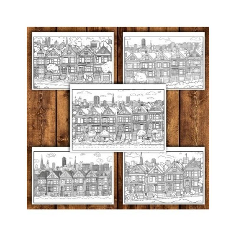 Carti si Birotica - Carti - Carti pentru copii - Carti de colorat - Carte de colorat antistres , 40 de ilustratii Suburbii din San Francisco, 86 pagini, A5 - Infinity.ro
